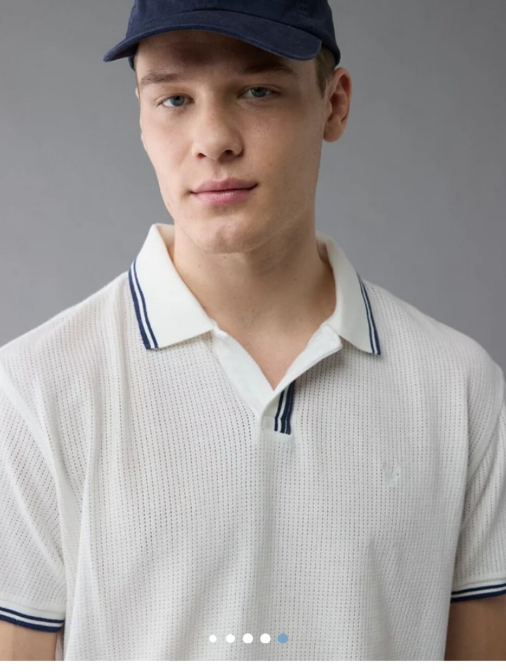 American Eagle Outfitters White Polo with Navy Stripe Trim